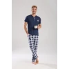 Giyim Erkek Lacivert Düğmeli Yaka Kısa Kol Pijama Takımı