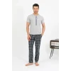 Giyim Erkek Pamuk Kısa Kol Pijama Takım Gri