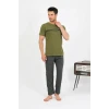 Giyim Erkek Pamuk Kısa Kol Pijama Takım Haki