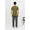 Giyim Erkek Pamuk Kısa Kol Pijama Takım Haki