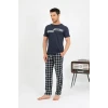 Giyim Erkek Pamuk Kısa Kol Pijama Takım Lacivert