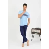 Giyim Erkek Pamuk Kısa Kol Pijama Takım Mavi