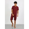 Giyim Erkek Pamuk Lakost Alt Üst Kaprili Pijama Takım Bordo