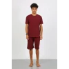 Giyim Erkek Pamuk Lakost Alt Üst Kaprili Pijama Takım Bordo