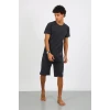 Giyim Erkek Pamuk Lakost Alt Üst Kaprili Pijama Takım Füme