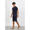 Giyim Erkek Pamuk Lakost Alt Üst Kaprili Pijama Takım Lacivert