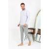 Giyim Erkek Polo Yaka Uzun Kol Penye Pijama Takımı Gri