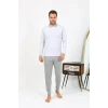 Giyim Erkek Polo Yaka Uzun Kol Penye Pijama Takımı Gri