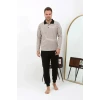 Giyim Erkek Polo Yaka Uzun Kol Penye Pijama Takımı Krem