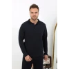 Giyim Erkek Polo Yaka Uzun Kol Penye Pijama Takımı Lacivert