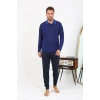 Giyim Erkek Polo Yaka Uzun Kol Penye Pijama Takımı Lacivert