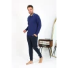 Giyim Erkek Polo Yaka Uzun Kol Penye Pijama Takımı Lacivert