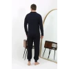 Giyim Erkek Polo Yaka Uzun Kol Penye Pijama Takımı Lacivert