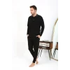 Giyim Erkek Polo Yaka Uzun Kol Penye Pijama Takımı Siyah