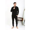 Giyim Erkek Polo Yaka Uzun Kol Penye Pijama Takımı Siyah