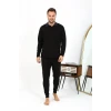 Giyim Erkek Polo Yaka Uzun Kol Penye Pijama Takımı Siyah