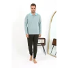 Giyim Erkek Polo Yaka Uzun Kol Penye Pijama Takımı Su Yeşili