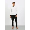 Giyim Erkek Uzun Kol Manşetli Paça Penye Pijama Takımı Beyaz