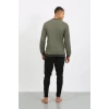 Giyim Erkek Uzun Kol Manşetli Paça Penye Pijama Takımı Haki