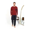 Giyim Erkek Uzun Kol Penye Bordo Pijama Takımı