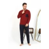 Giyim Erkek Uzun Kol Penye Bordo Pijama Takımı
