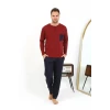 Giyim Erkek Uzun Kol Penye Bordo Pijama Takımı