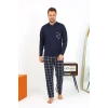 Giyim Erkek Uzun Kol Penye Lacivert Pijama Takımı