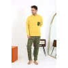 Giyim Erkek Uzun Kol Penye Sarı Pijama Takımı