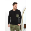 Giyim Erkek Uzun Kol Penye Siyah Pijama Takımı