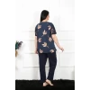Giyim Kadın 5XL-6XL-7XL-8XL Büyük Beden Kısa Kol Pijama Takım Lacivert