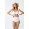 Giyim Kadın Basic Beyaz Pedli Yüksek Bel Bikini Takımı