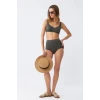 Giyim Kadın Basic Haki Pedli Yüksek Bel Bikini Takımı