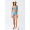 Giyim Kadın Basic Turkuaz Pedli Yüksek Bel Bikini Takımı