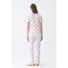 Giyim Kadın Beyaz Kırmızı Kalpli Önden Düğmeli Pijama Takımı