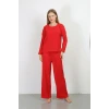 Giyim Kadın Bürümcük Kumaş Pijama Takım Kırmızı