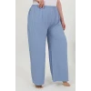 Giyim Kadın Büyük Beden Bürümcük Pantolon  Mavi