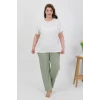 Giyim Kadın Büyük Beden Kısa Kol Penye Pijama Takımı Beyaz