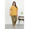 Giyim Kadın Büyük Beden Kısa Kol Penye Pijama Takımı Sarı