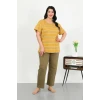 Giyim Kadın Büyük Beden Kısa Kol Penye Pijama Takımı Sarı