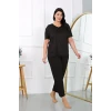 Giyim Kadın Büyük Beden Kısa Kol Penye Pijama Takımı Siyah