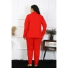 Giyim Kadın Büyük Beden Pamuklu Cepli Düğmeli Kırmızı Pijama Takım