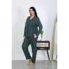 Giyim Kadın Büyük Beden Pamuklu Cepli Düğmeli Petrol Pijama Takım