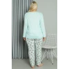 Giyim Kadın Büyük Beden Penye Uzun Kol Pijama Takım Su Yeşili