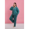 Giyim Kadın Büyük Beden Petrol Rengi Düğmeli Pijama Takımı