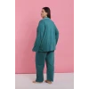 Giyim Kadın Büyük Beden Petrol Rengi Düğmeli Pijama Takımı