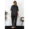 Giyim Kadın Büyük Beden Siyah Saten Pijama Takımı