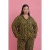 Giyim Kadın Büyük Beden Tropikal Yaprak Desenli Düğmeli Pijama Takımı