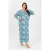 Giyim Kadın Büyük Beden Uzun Kol Mavi Anne Gecelik