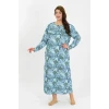 Giyim Kadın Büyük Beden Uzun Kol Mavi Anne Gecelik