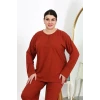 Giyim Kadın Büyük Beden Uzun Kol Penye Pijama Takımı Kiremit